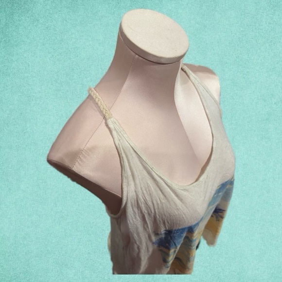 Preloved Women's White and Blue Cali / Palm Tree Tank Top w Cord / Rope straps - Picture 4 of 6